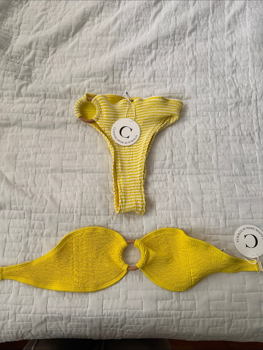 Cecilie Bahnsen Yellow Kids Bikini Set with Ring Detail